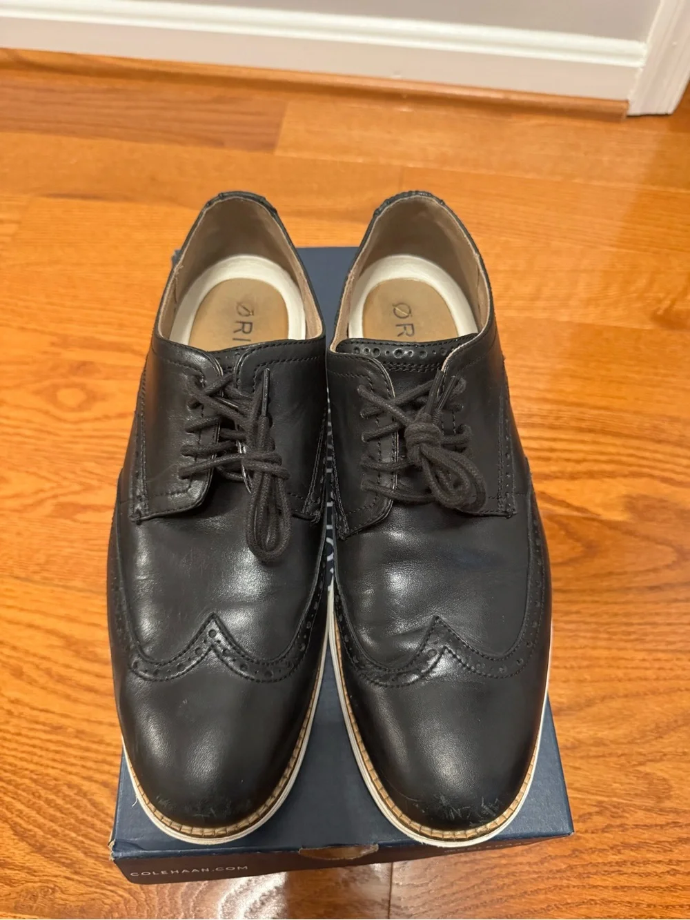 Cole Haan Black Leather Wingtip Oxfords